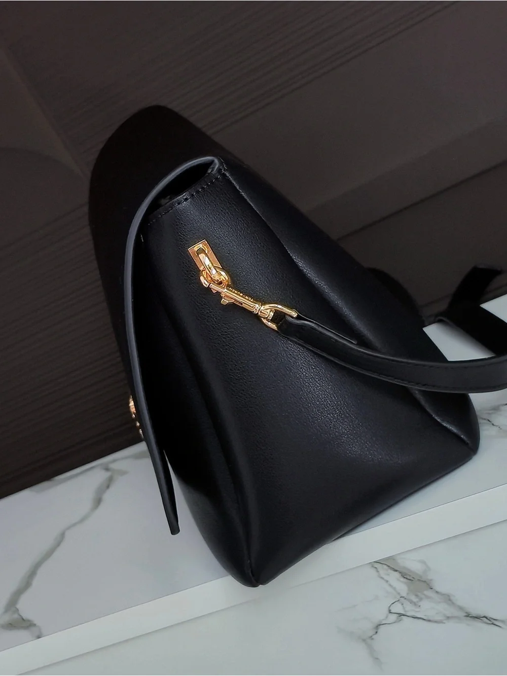 Tory Burch Black Leather Flap Shoulder Bag with Gold Hardware
